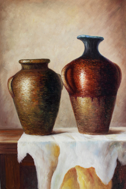 Nature morte de deux vases sur une table