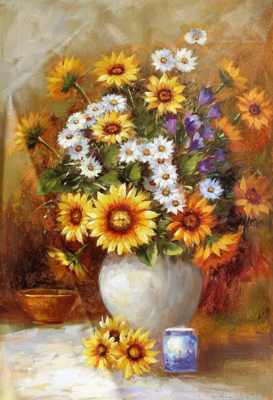 Nature morte de poterie et de fleurs dans un vase