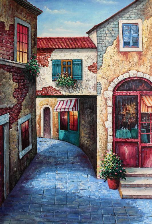 Rue pavée sinueuse