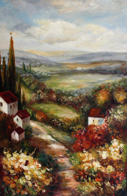 Maisons dans un paysage vallonné