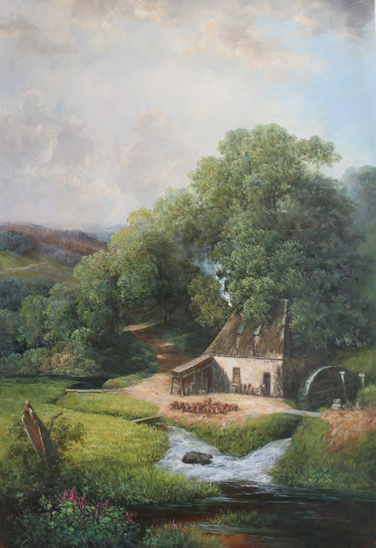 Petit bâtiment avec roue de moulin à eau