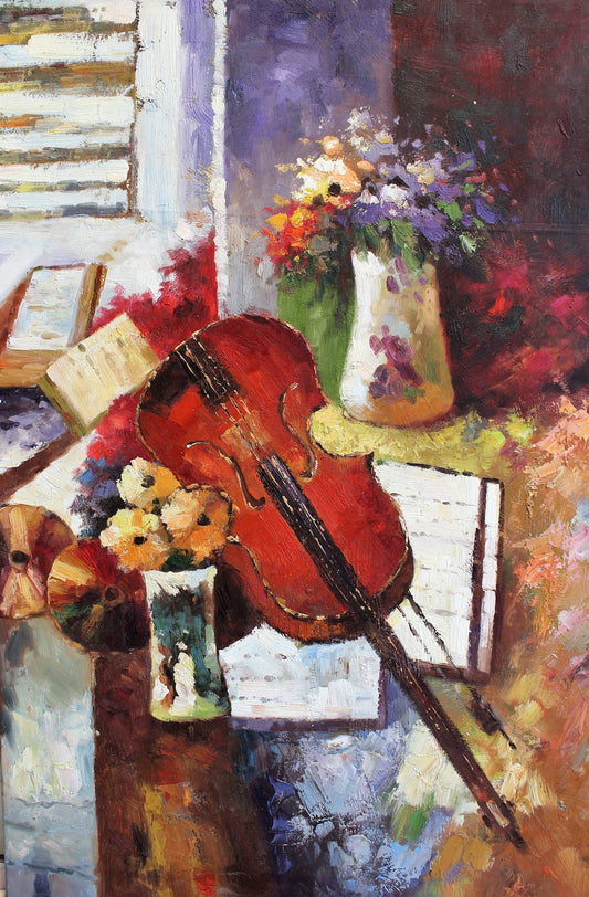 Nature morte au violon et aux fleurs
