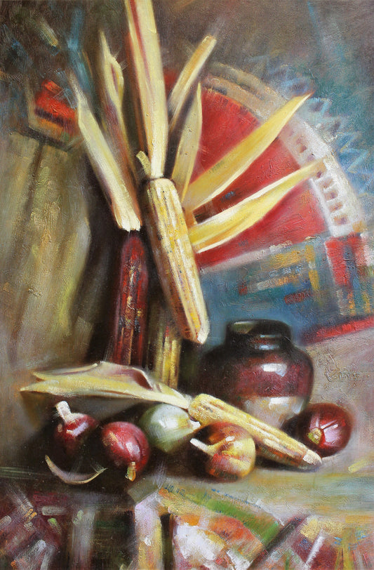 Nature morte de maïs et de légumes