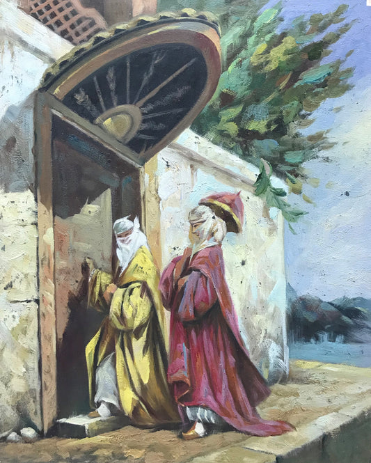 Deux personnages ouvrant une porte
