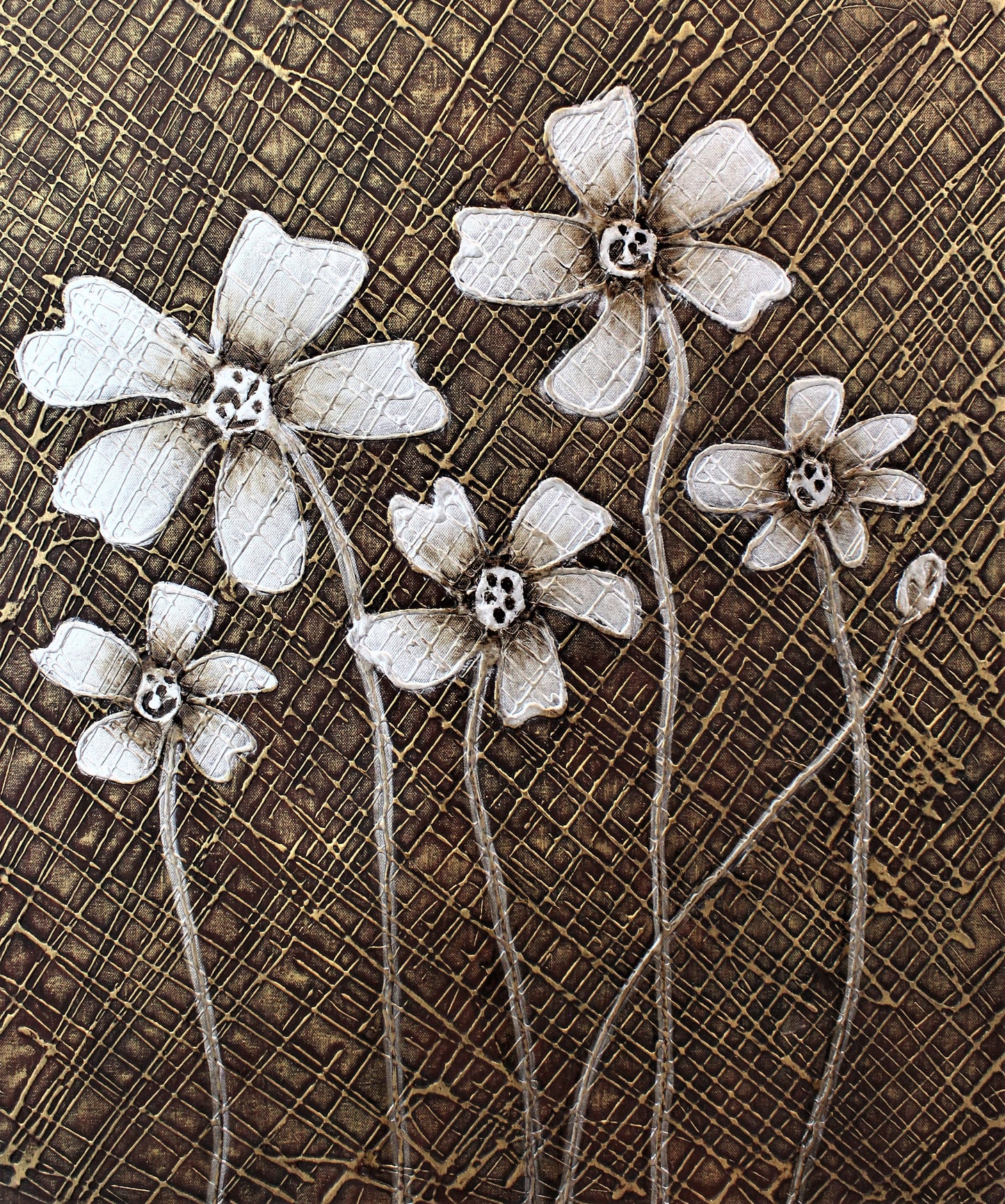 Peinture monochrome de cinq fleurs