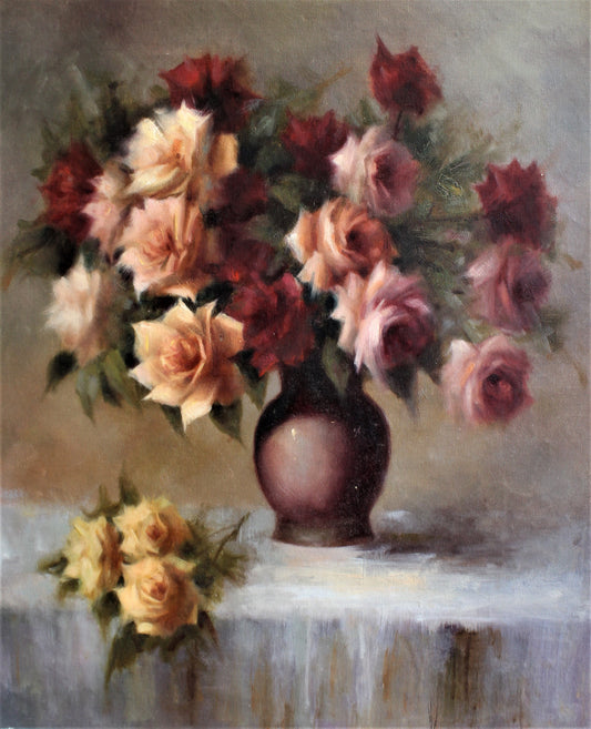 Nature morte de roses dans un vase
