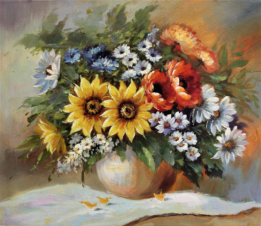 Nature morte de fleurs dans un vase rond