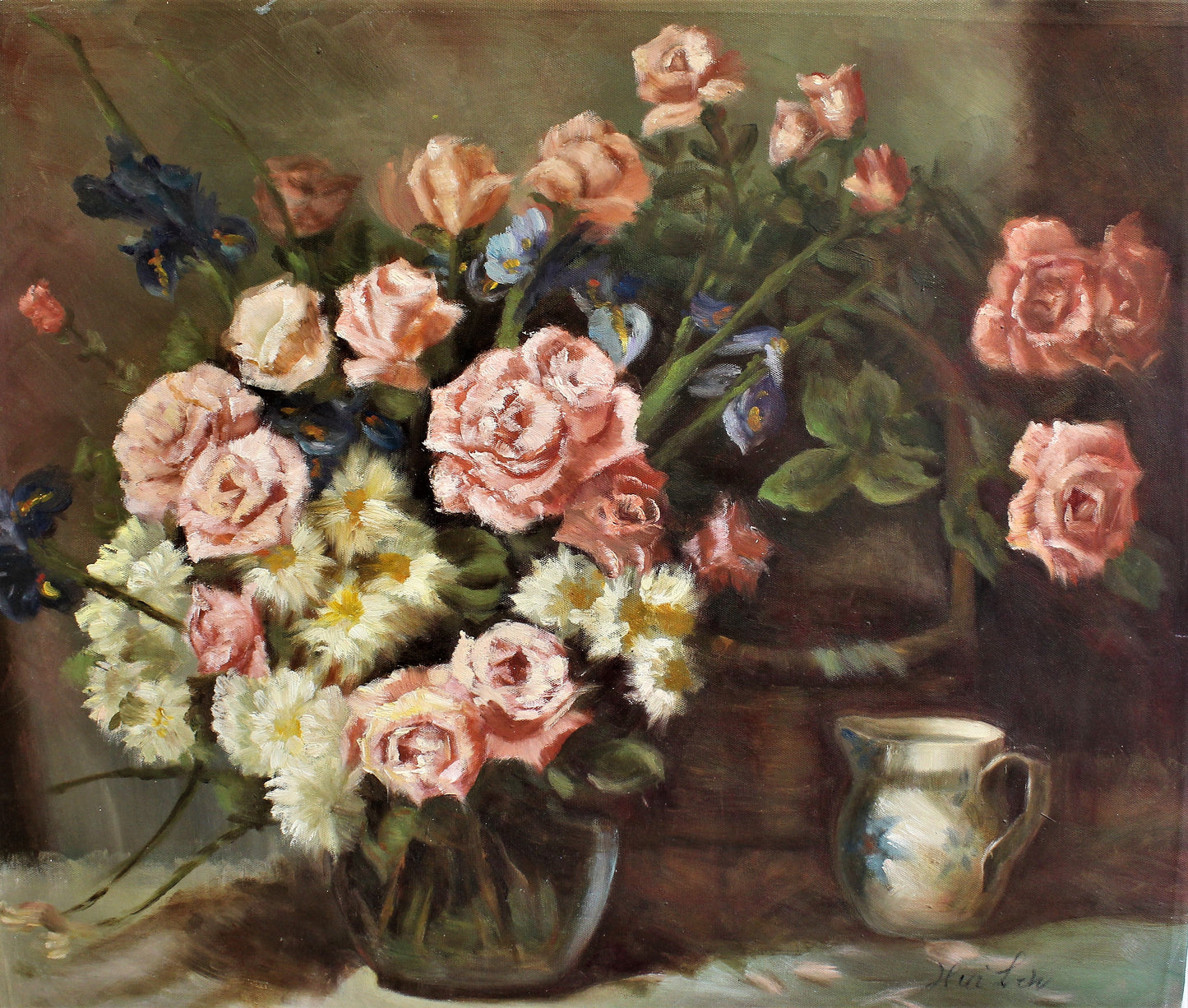 Nature morte de fleurs et de poteries