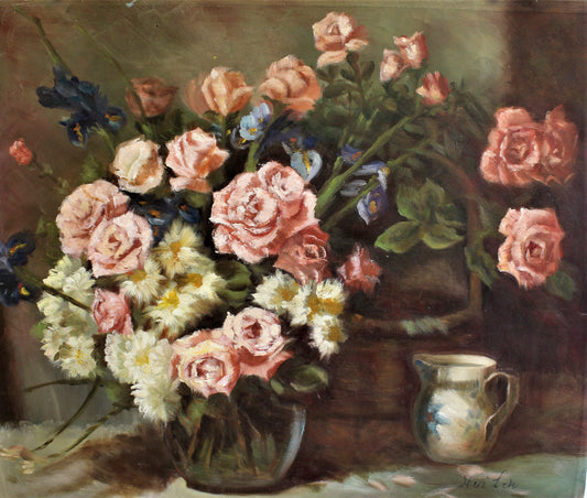 Nature morte de fleurs et de poteries