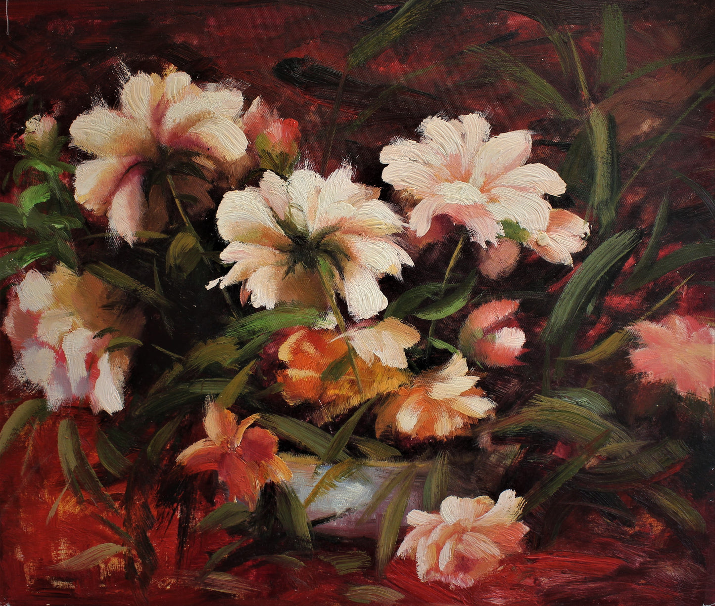 Nature morte de fleurs en cours de composition