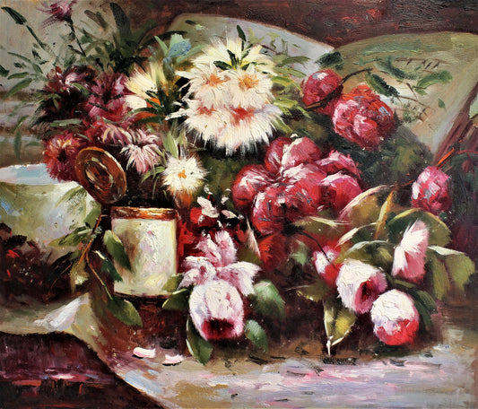 Nature morte de fleurs et de livres