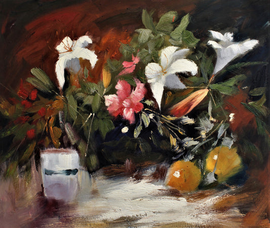 Nature morte de pommes et de fleurs