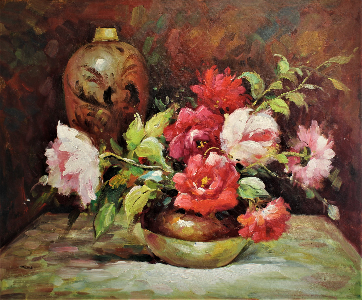 Nature morte de fleurs et de poteries