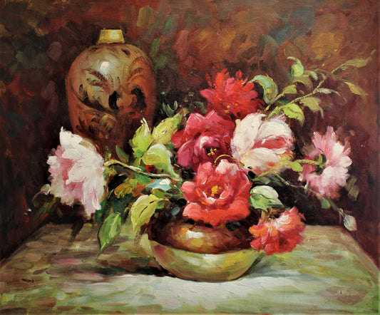 Nature morte de fleurs et de poteries