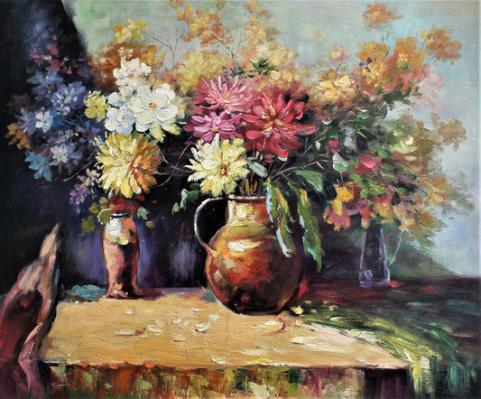 Nature morte de fleurs et de vases sur une table
