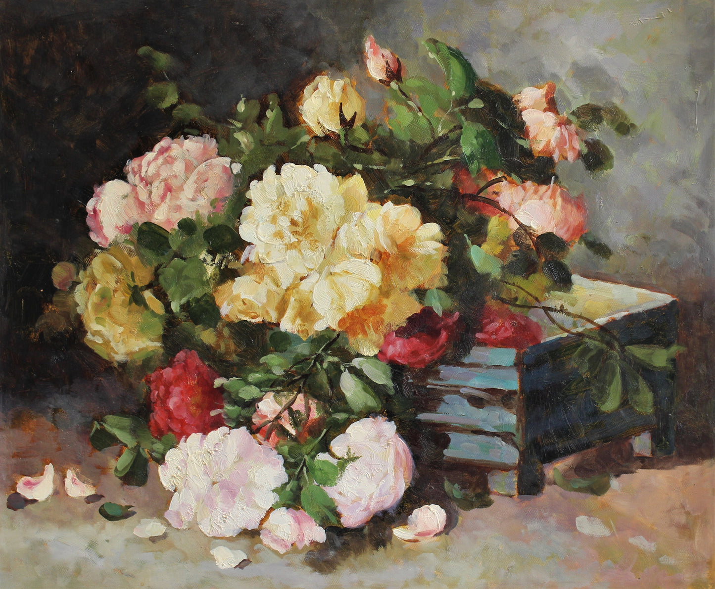 Nature morte de fleurs dans un vase rectangulaire