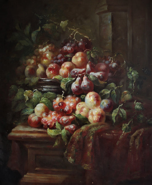 Nature morte de fruits dans un panier et sur une table