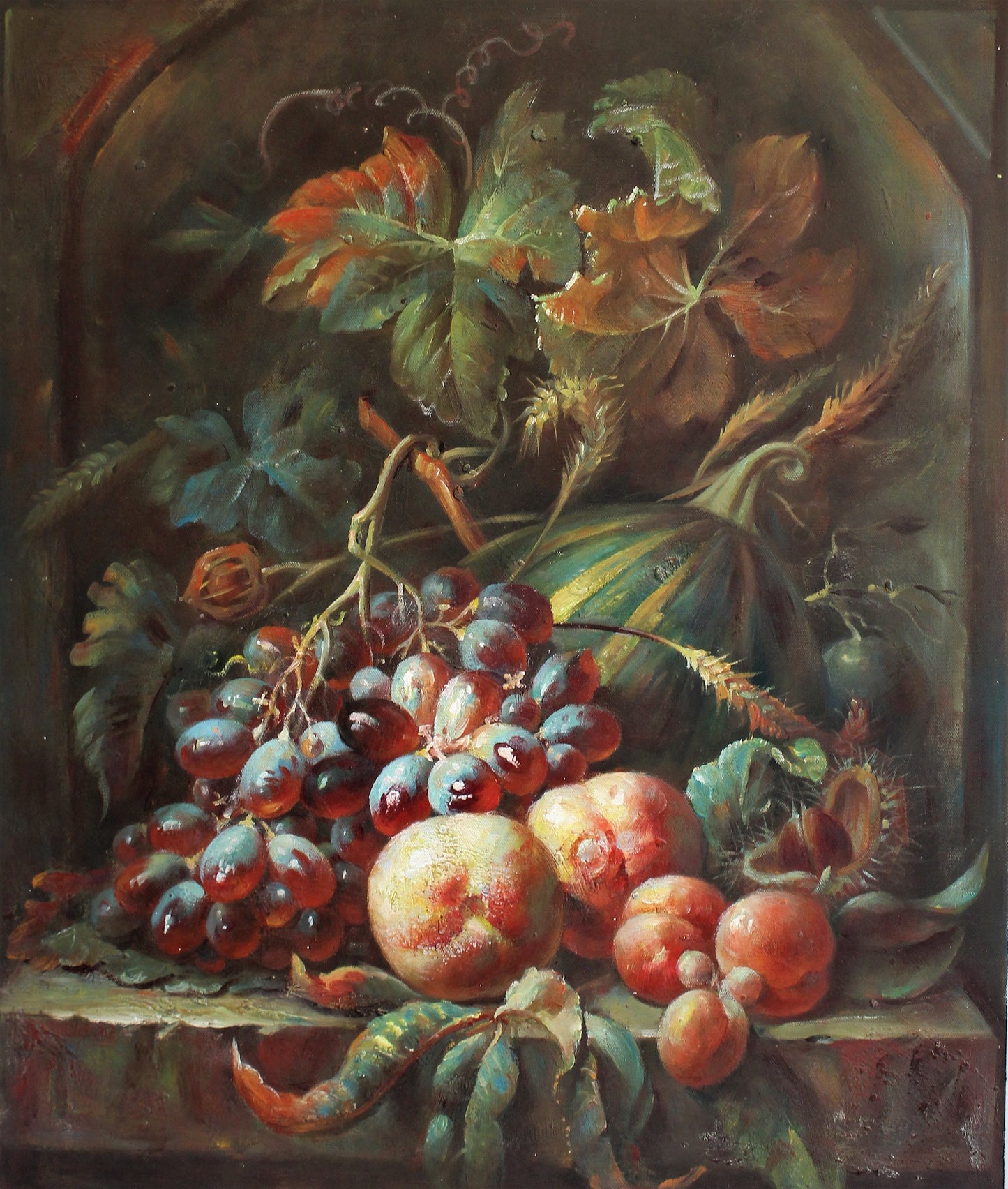 Nature morte de fruits et de feuilles