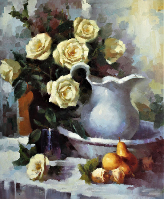 Nature morte de fleurs, de fruits et d'un pichet