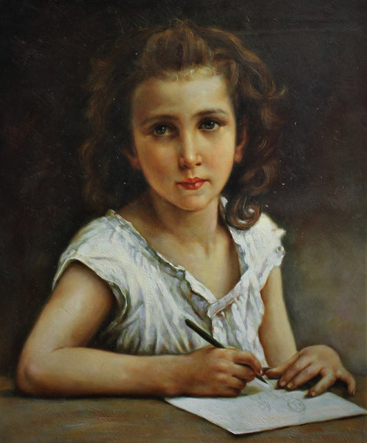 Jeune fille dessinant à une table