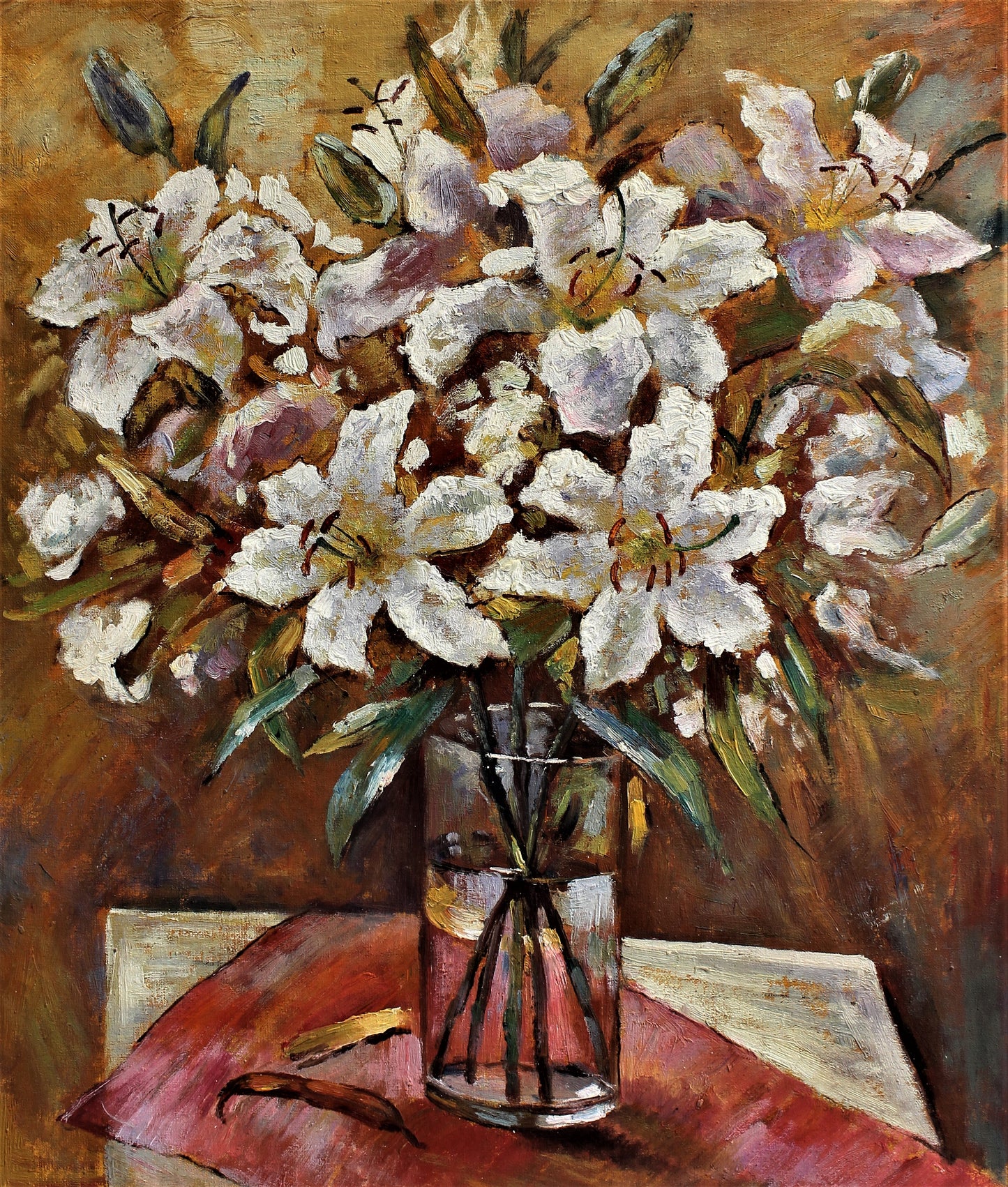 Nature morte de lys blancs dans un vase en verre