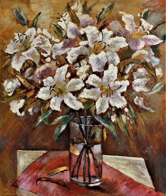 Nature morte de lys blancs dans un vase en verre