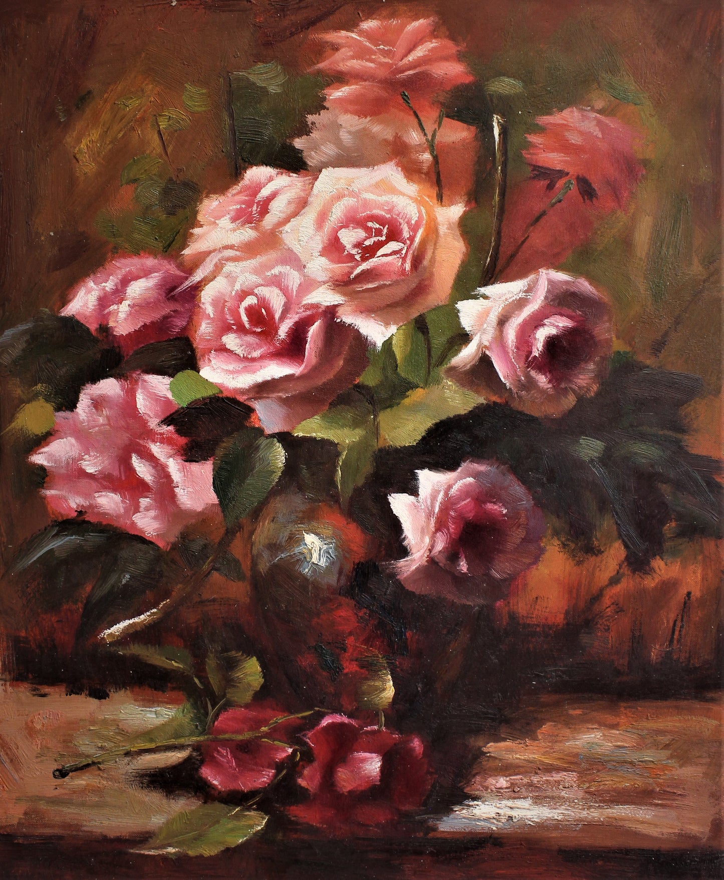 Nature morte au bouquet de roses roses