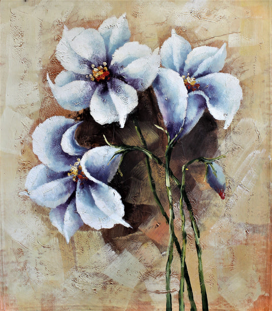 Nature morte de trois fleurs bleu clair