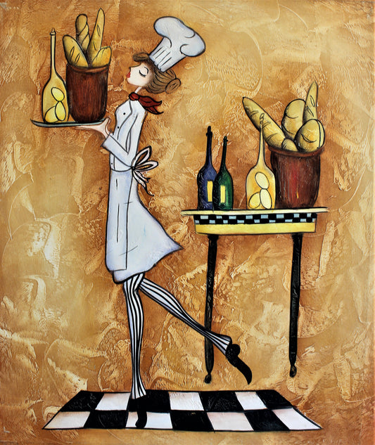 Serveuse servant des baguettes et des boissons