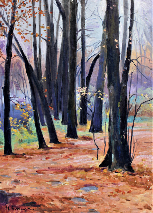 Chemin forestier avec des arbres sombres