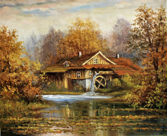 Remplissage d'eau en bois avec des arbres d'automne