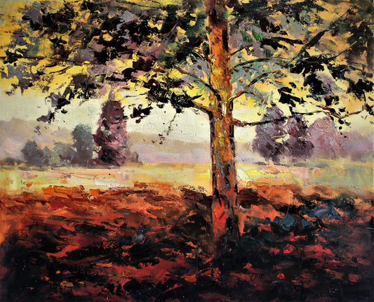 Arbre au milieu d'un champ ensoleillé