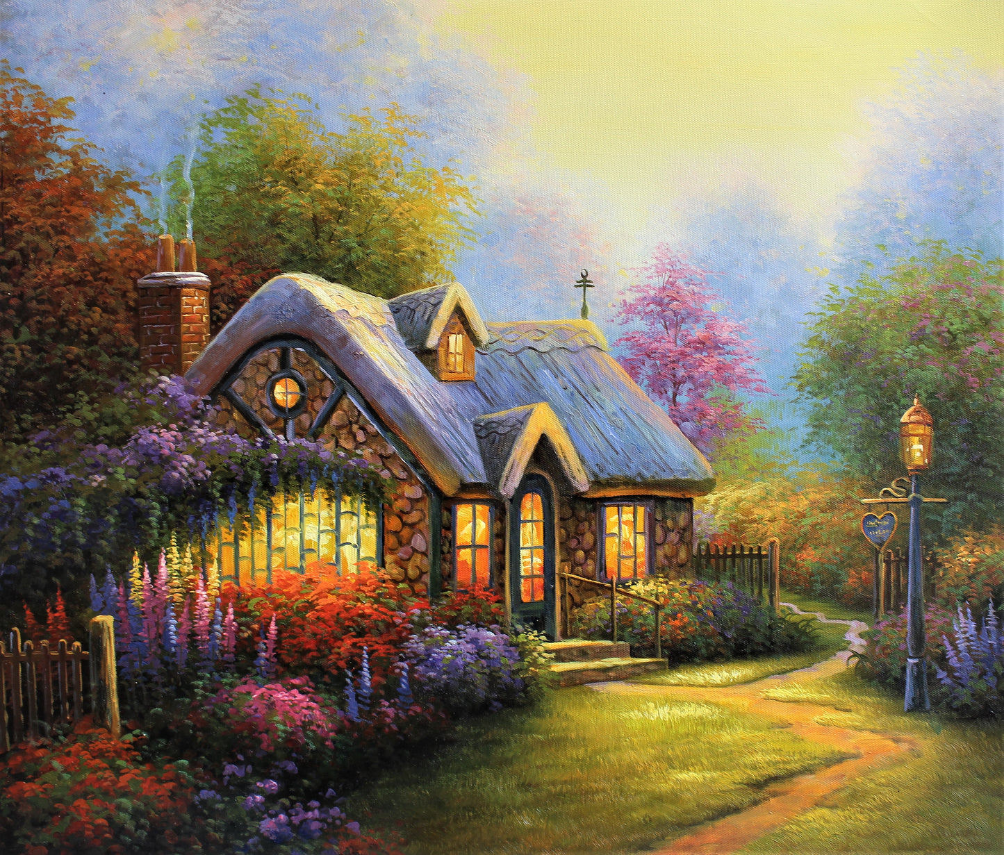Cabane en pierre avec jardin fleuri et arboré
