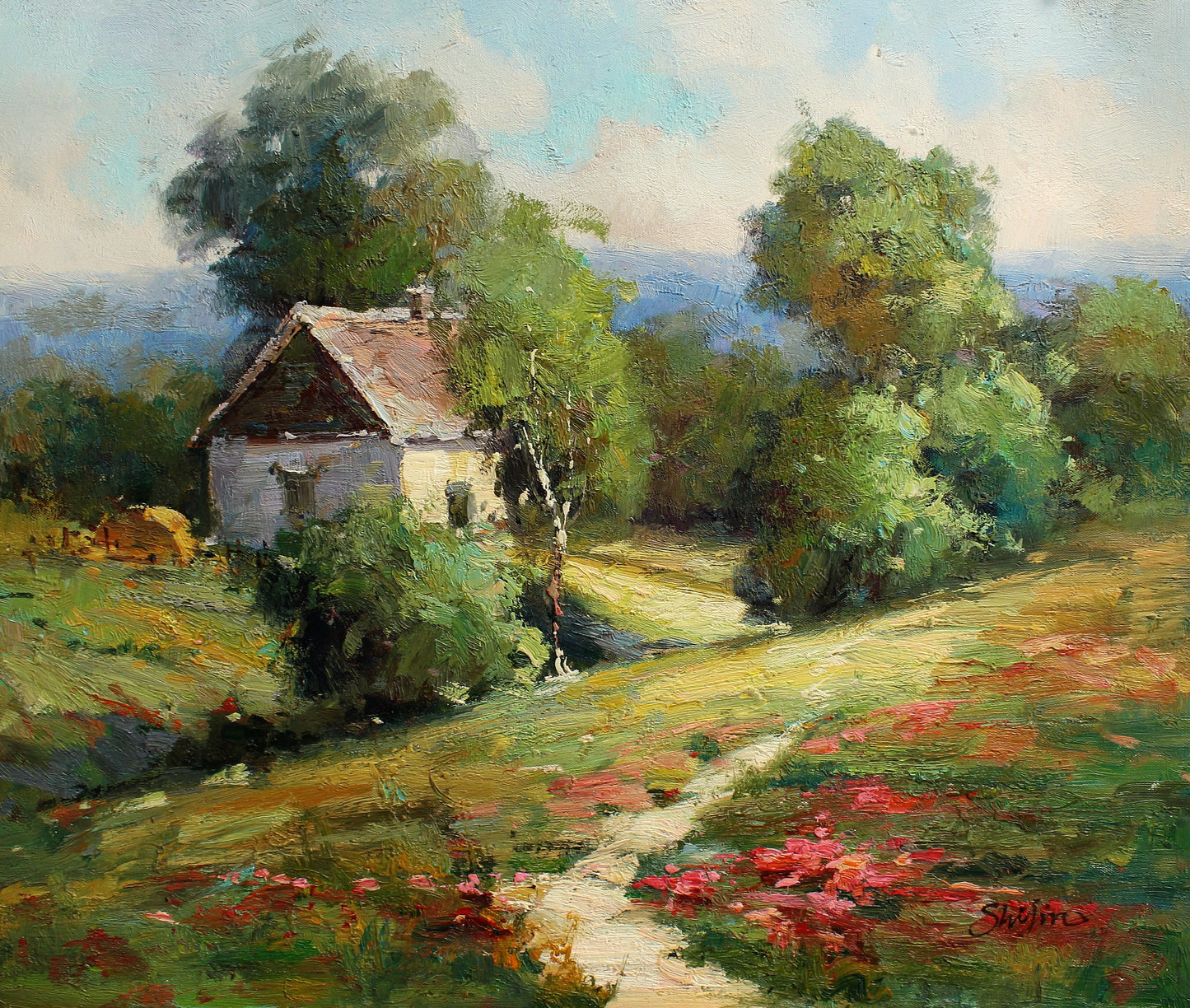 Chemin vers un petit chalet dans les bois