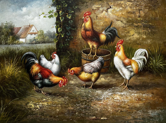 Group of chickens eating