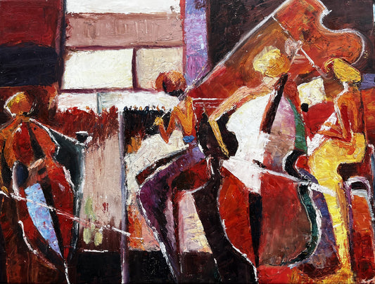 Peinture abstraite de musiciens jouant de la musique