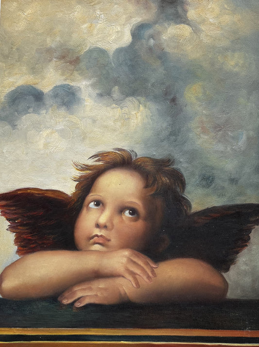 Angelic child portrait with cloudy sky