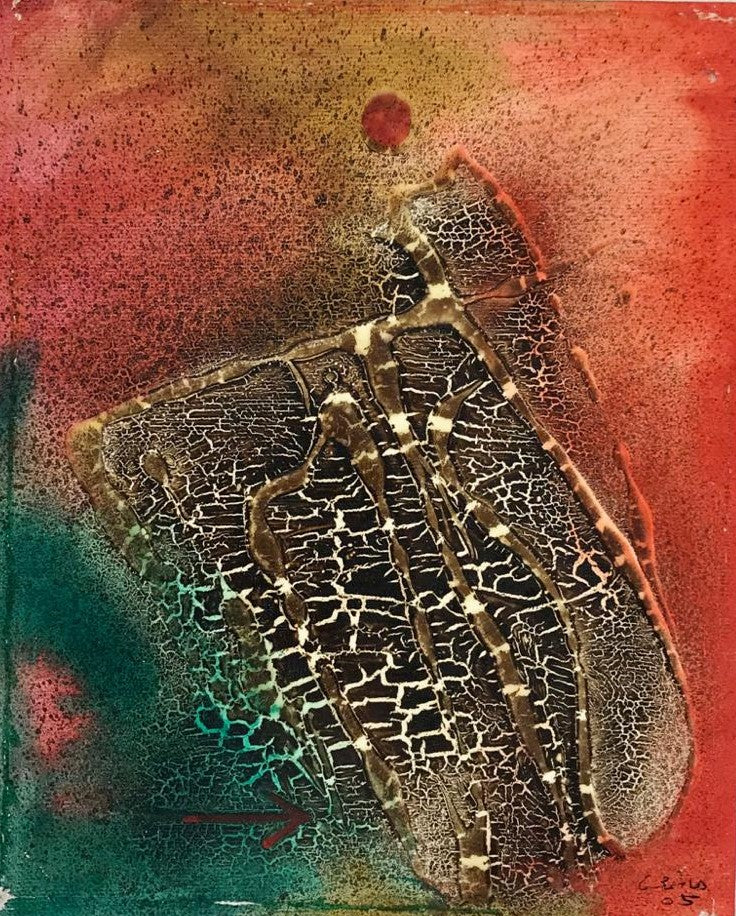 Peinture abstraite vert foncé et rouge