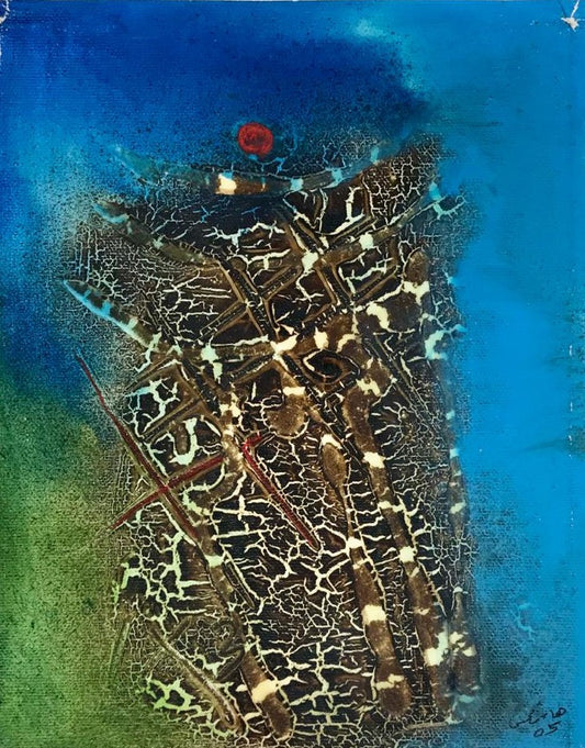 Royal blue and green abstract painting