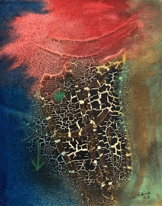 Coral, blue and light green abstract painting
