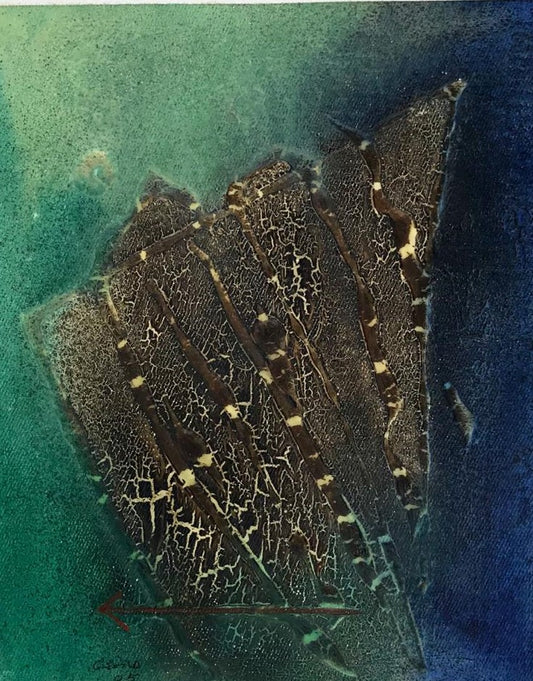 Dark blue and green abstract painting