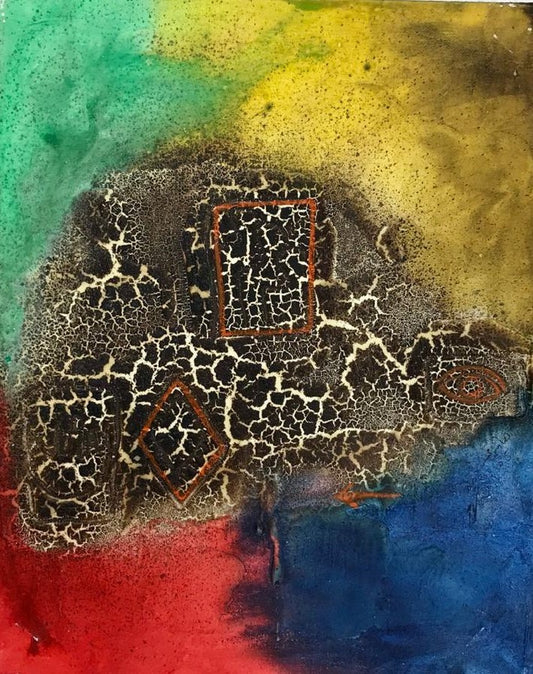 Green, yellow, red and blue abstract painting