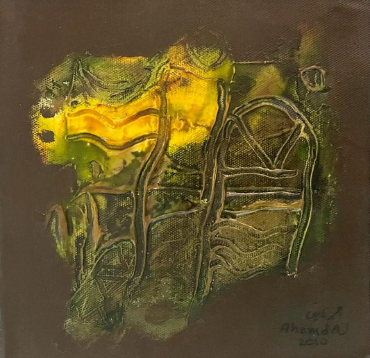 Abstract in yellow, green and brown
