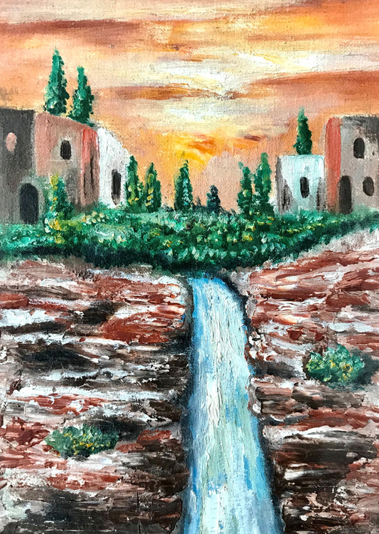 Sunset waterfall landscape