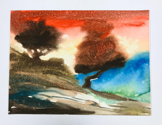 Landscape with red, blue and green