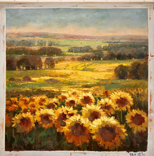Champ de tournesols avec ciel bleu