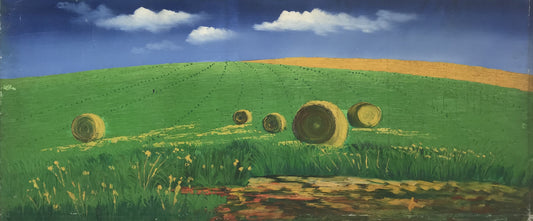 Paysage avec des balles de foin
