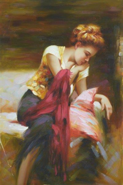 Peinture à l'huile d'une femme aux cheveux roux